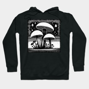 Black and White Mushroom Lino Print Hoodie